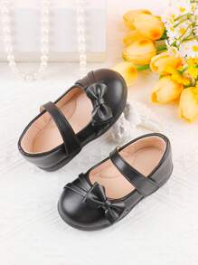 Elegant Black Bow Decor Flat Shoes, For Outdoor Party & Activity, Toddler/Kids, Autumn/Winter - Black - View 2