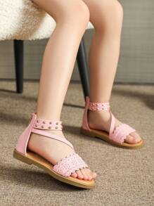 Sandal Datar Ujung Terbuka untuk Anak Perempuan, Sandal Musim Panas Anak Warna Pink - Berwarna merah muda - View 6