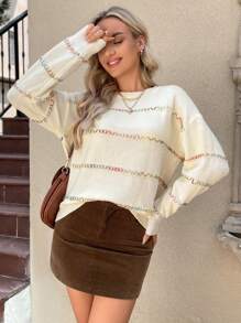 SHEIN LUNE New Year  Holiday Women Outfits White Sweater  Christmas Women Clothes  Women White Pullover Sweater For Christmas, Winter - White - View 6