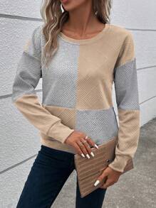 EMERY ROSE Color Block Round Neck Casual Daily Wear Long Sleeve Sweatshirt