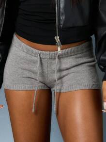 SUMWON WOMEN Ribbed Knit High Waist Winter Mini Shorts Lounge Wear Party Shorts Fitted Bottoms - Grey - View 4