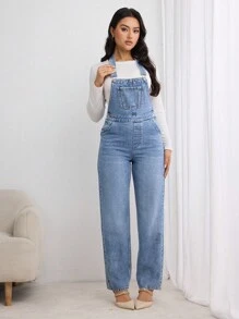 SHEIN LUNE Women Casual All-Match Denim Jumpsuit With Pockets