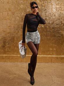COSMINA Women's Minimalist Sequin Decor Shorts, Casual Everyday Wear