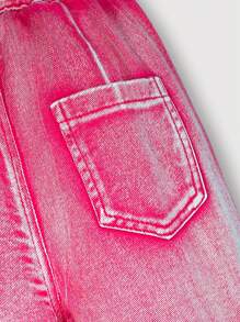 SHEIN Girls Casual Versatile All-Match Street Style Fashion Washed Comfortable Pink Denim Jeans Loose Straight Pants, Must-Have New Arrival 2024 - Hot Pink - View 3