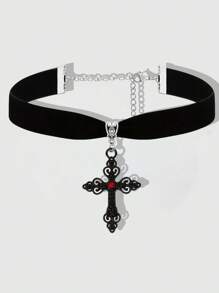 ROMWE Hippie Dây chuyền mặt thánh giá, phong cách Punk Goth, phù hợp cho phụ nữ mặc hàng ngày và lễ hội - màu đen - Xem 1