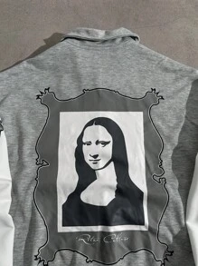 Manfinity EMRG Chaqueta casual de manga larga con botones y estampado gráfico de contraste