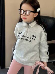 Dazy Kids 年轻女孩圆领拉链简约时尚针织印花运动衫 - 灰色 - 查看 1