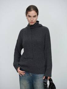 SHEIN LUNE Women Casual Solid Color Turtleneck Sweater, Autumn/Winter Knit Pullover Fall - Dark Grey - View 7