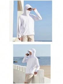 Manfinity Chillmode Herren einfache Einfarbige Reißverschluss Kapuzenjacke für den Lässig Outdoor Sonnenschutz
