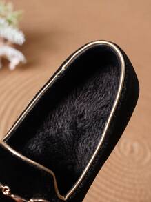 Kids Fashion Thermal Lined Oxford Shoes With Metal Buckle, Autumn - Black - View 3