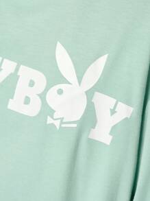 Missguided x Playboy Sweat-shirt oversize à manches longues, t-shirt graphique, vêtement de détente casual en coton pour l'hiver, streetwear avec imprimé logo rétro, mode automne, pièce essentielle de la garde-robe classique - Vert - Voir 4