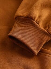 SHEIN 2 件套青少年女孩纯色字母印花拉链连帽衫和运动裤休闲秋季服装 - 棕色 - 查看 6