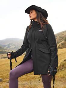 In My Nature 女士字母印花连帽防水户外雨衣，带口袋，长袖 - 黑色 - 查看 8