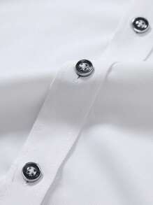 Manfinity Mode 男士简约商务白色长袖衬衫，春秋季，商务休闲男士衬衫，男士白色正装衬衫，秋季