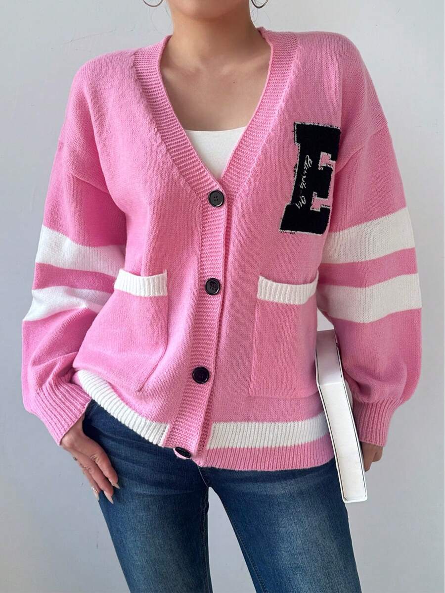 Chiquease 1pc Women Plain Color Patchwork Front Button Long Sleeve Pocket Casual Blouse - Baby Pink - View 1