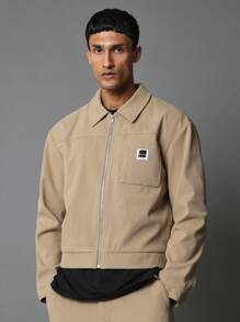 SUMWON Corduroy Harrington Jacket Retro Classic Workwear Style Zip Front Ribbed Collar Utility Outerwear Fall Winter Spring Casual Everyday Wear - Camel - View 1