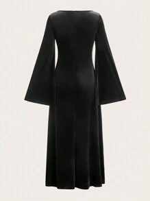 SHEIN Clasi Women's Autumn/Winter Elegant Fashion Versatile V-Neck Velvet Dress
