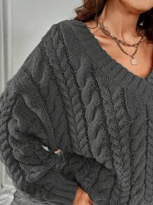 Celure Plus Size Dames Casual V-hals Kabel Gebreide Losse Trui, Geschikt Voor Herfst/Winter