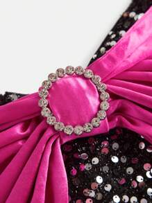 Girlism Teen Girl Elegant Sequins Bow Decor Party Dress, Suitable For New Year