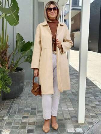 Miaspire Damen einfacher Kragen Oversized Langarm Lässig Mantel, Herbst/Winter
