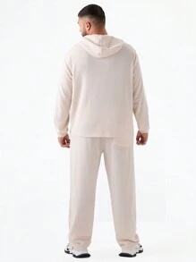 Mainfolk Plus Size Men's Loose Fit Casual Hoodie And Pants Set, For Fall Winter - Apricot - View 4