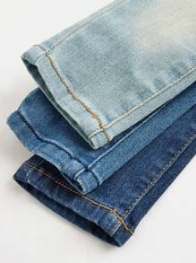 SHEIN Baby Girl Elastic Fitted Rinsed Dark & Light Blue 3-Piece Set, Rinsed Comfortable Soft Denim Pants Chic Outfits For Autumn/Winter - Multicolor - View 7