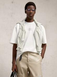 AKNOTIC Business Casual Áo thun nam cổ tròn tay ngắn in chữ rộng rãi hở vai, phù hợp cho mùa hè, quà tặng bạn trai - trắng - Xem 6