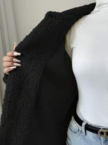 Chiquease Áo khoác cổ lông cừu trơn màu giản dị, Thu/Đông - màu đen - Xem 6