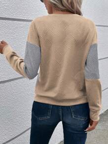 EMERY ROSE Color Block Round Neck Casual Daily Wear Long Sleeve Sweatshirt