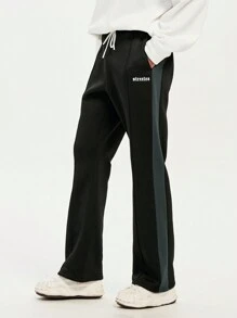 Manfinity RebelGame Men's Casual Letter Print Lacing Front Straight Leg Pants, Everyday Wear