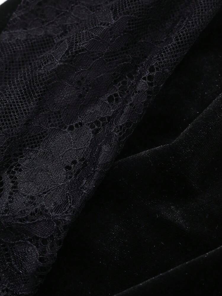Vestido largo elegante de encaje con contraste para mujer, vestido de gala de Año Nuevo Elegante vestido de manga larga