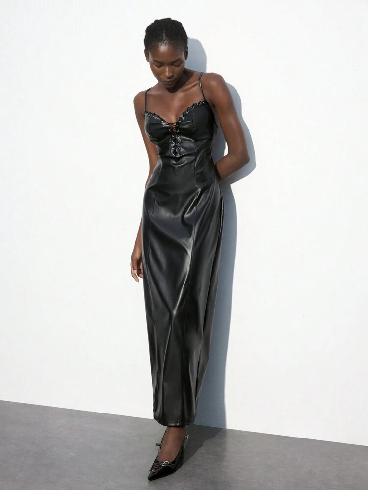 SHEIN Maija Damen einfarbiges Metallösen-sexy Trägerkleid