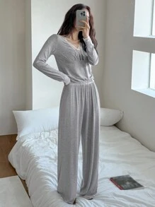 DAZY 1 Set de Ropa de Dormir de Punto Suave con Borde de Encaje