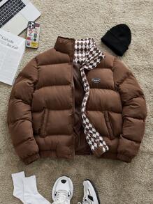 Manfinity VCAY 1 件男士编织时尚休闲开衫，长袖秋冬季，泡泡大衣图案冬季大衣，适合朋友、丈夫、男朋友的礼物 - 彩色 - 查看 1