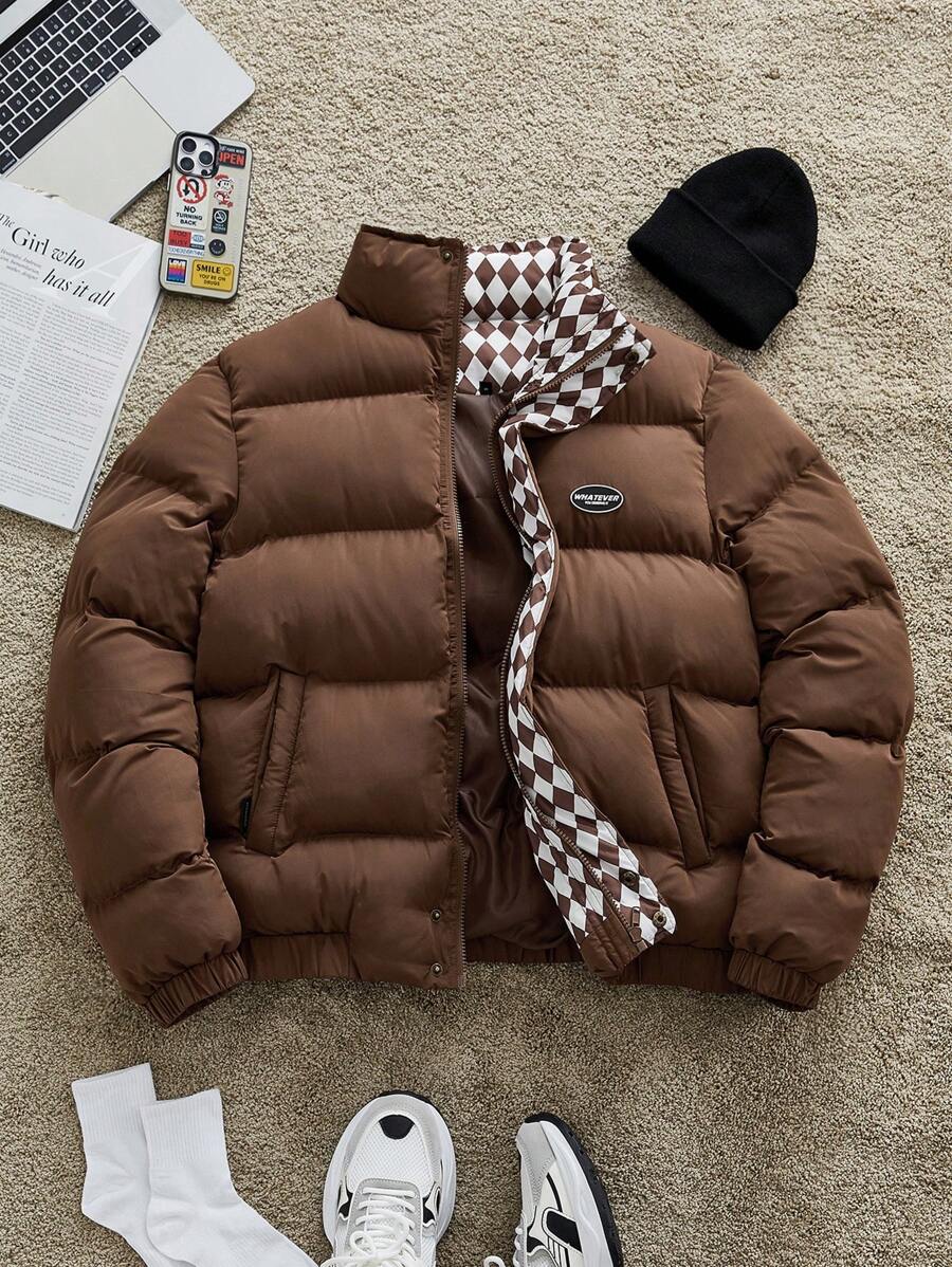 Manfinity VCAY 1 件男士编织时尚休闲开衫，长袖秋冬季，泡泡大衣图案冬季大衣，适合朋友、丈夫、男朋友的礼物 - 彩色 - 查看 1