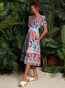 Travachic Floral Print Butterfly Sleeve Ruffle Hem Women Dress,Fall Women Dresses - Multicolor - View 6