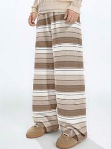 Manfinity VCAY Men's Woven Casual Loose Elastic Waist Straight Leg Pants, Fashion Daily Wear For Young