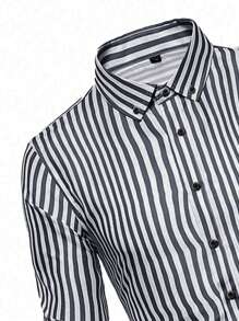 Manfinity Homme Men's Casual Bicolor Striped Print Long Sleeve Shirt, Spring & Autumn, For Fall, Old Money Style