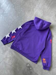 Manfinity Roghcode Manfinity Streetrush Men's Autumn Slogan Print Long Sleeve Zip Front Drawstring Hooded Casual Sweatshirt - Purple - View 2