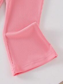 Genkimix Kids 2pcs/Set Baby Girl Apricot Letter Print Long Sleeve Top And Brown Flare Pants, Cute And Comfortable Casual Sweatshirt Set For Spring & Autumn - Pink - View 3