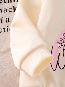 Elladie kids 2 件装女婴杏色字母印花长袖上衣和棕色喇叭裤套装，可爱舒适的春秋季运动衫套装 - 杏色 - 查看 8