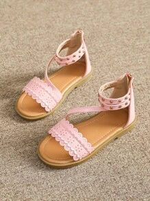 Sandal Datar Ujung Terbuka untuk Anak Perempuan, Sandal Musim Panas Anak Warna Pink - Berwarna merah muda - View 2