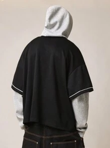 SUMWON Moletom com Capuz Estilo Baseball, Camada com Manga Comprida, Letra Universitária, Streetwear de Moda Atlética Urbana, Moletom Casual de Inverno, Esportivo Atlético - Preto - Visão 2