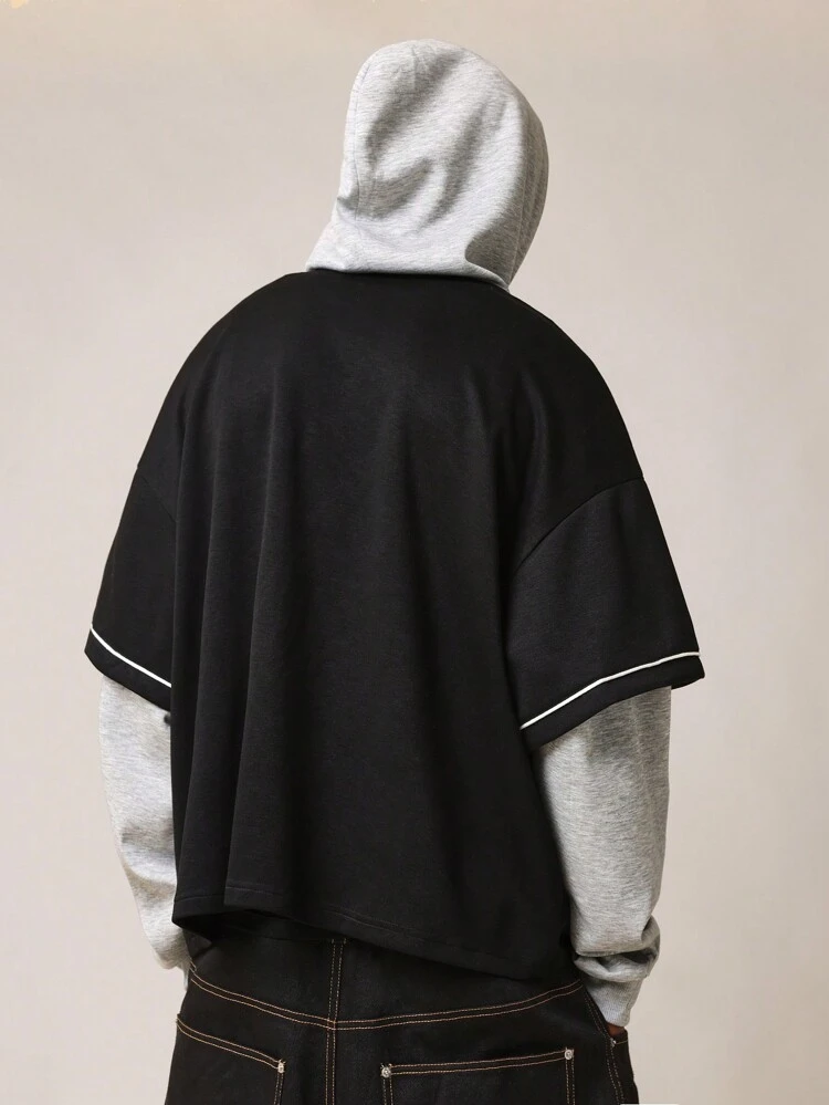 Baseball Style Layered Long Sleeve Jersey Hoodie