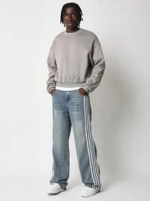 SUMWON Quần Jeans Rộng Băng Trắng - Màu xanh lam - Xem 3