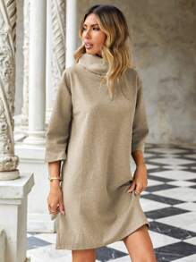 Cloudara Ladies' Solid Color High-necked Long Dress - Beige - View 4