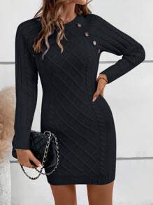 SHEIN Clasi Nieuwe Europese stijl losse casual getailleerde gebreide damestruijurk, modieuze zachte gebreide truijurk, herfst