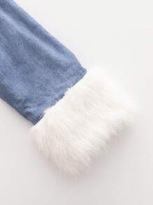 Tween Girl Blue Denim Effect Sherpa Lined Warm Coat - Blue - View 5