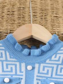 SHEIN Young Girl Blue & White Round Neck Knit Sweater Dress, Suitable For Parties And Gatherings, Autumn/Winter
