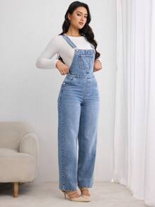 SHEIN LUNE Women Casual All-Match Denim Jumpsuit With Pockets